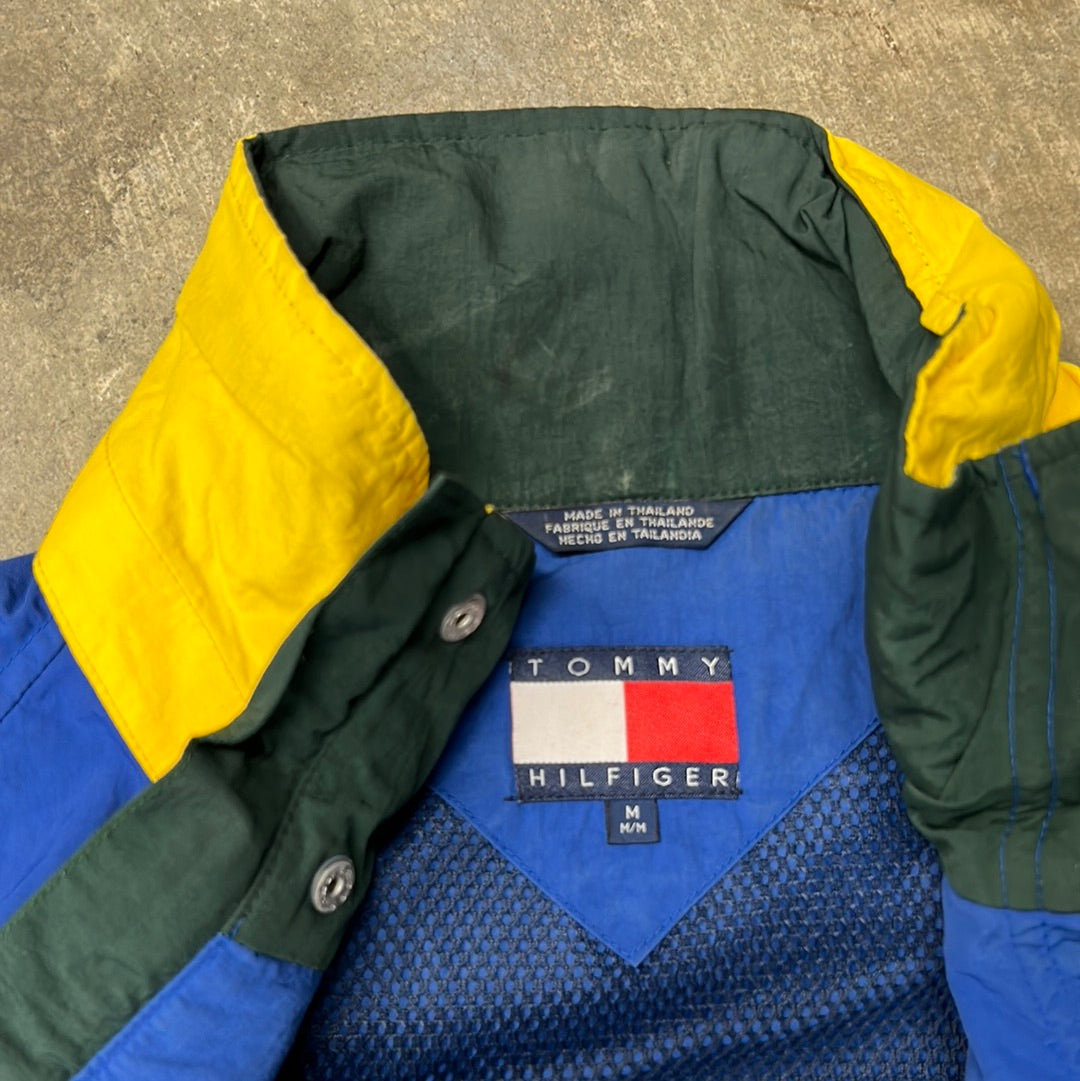 Vintage 90’s Tommy Hilfiger Flag Nautical Sailing Coat Hooded Jacket Royal Blue Size M