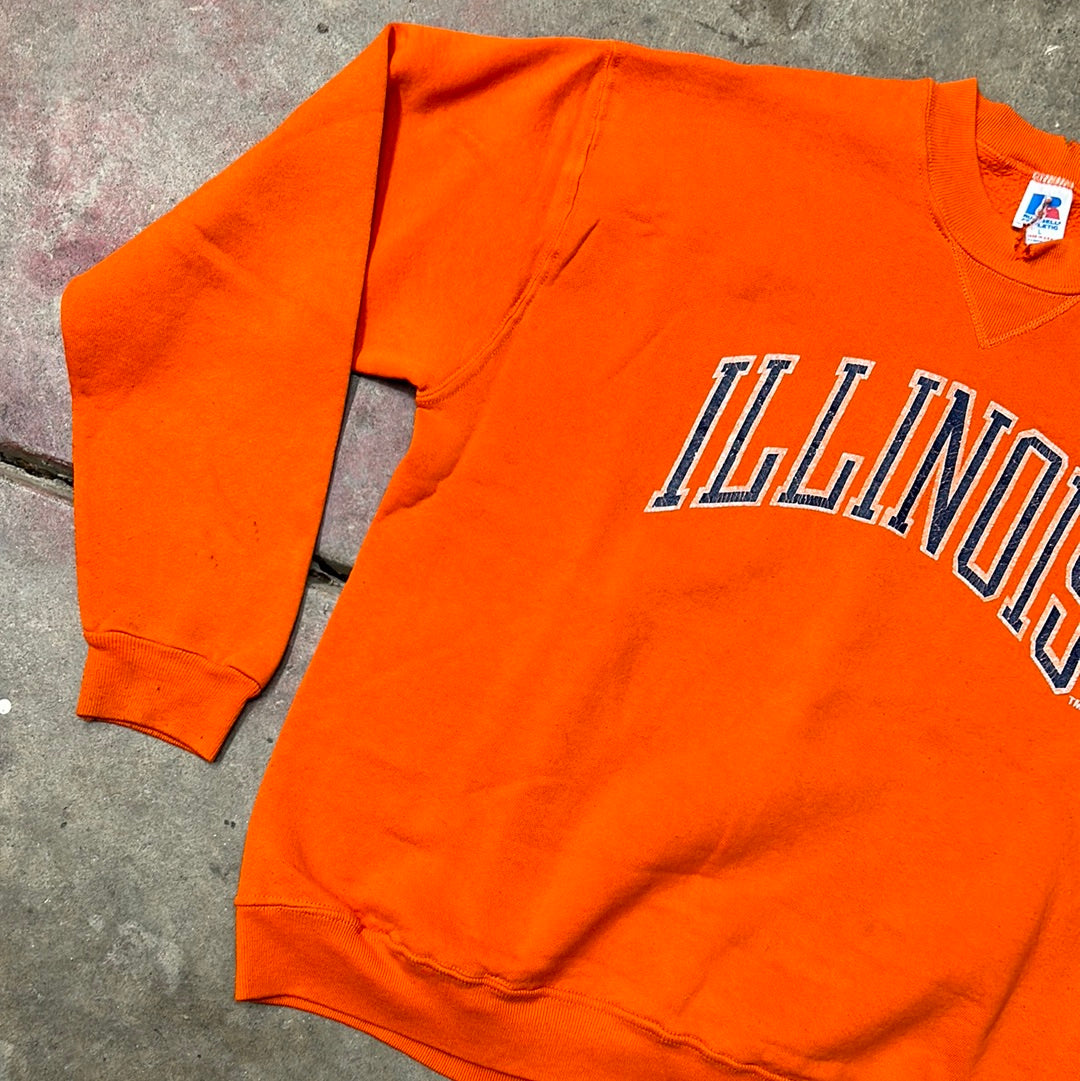 Vintage Orange Russell Athletic University Of Illinois Sweatshirt Large