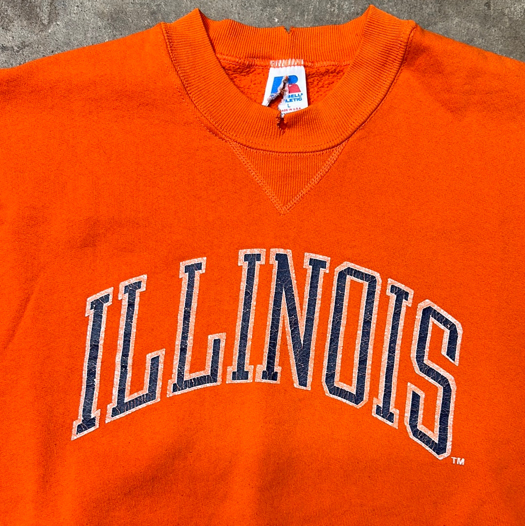 Vintage Orange Russell Athletic University Of Illinois Sweatshirt Large