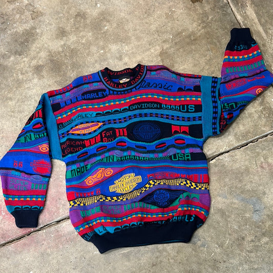 Vintage Harley Davidson Coogi Style Wool 3D Multicolor Sweater Size L