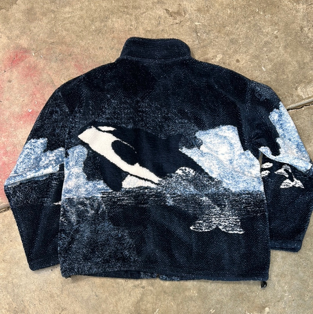 Vintage Whale Nature Orca All Over Print Fleece Jacket Large