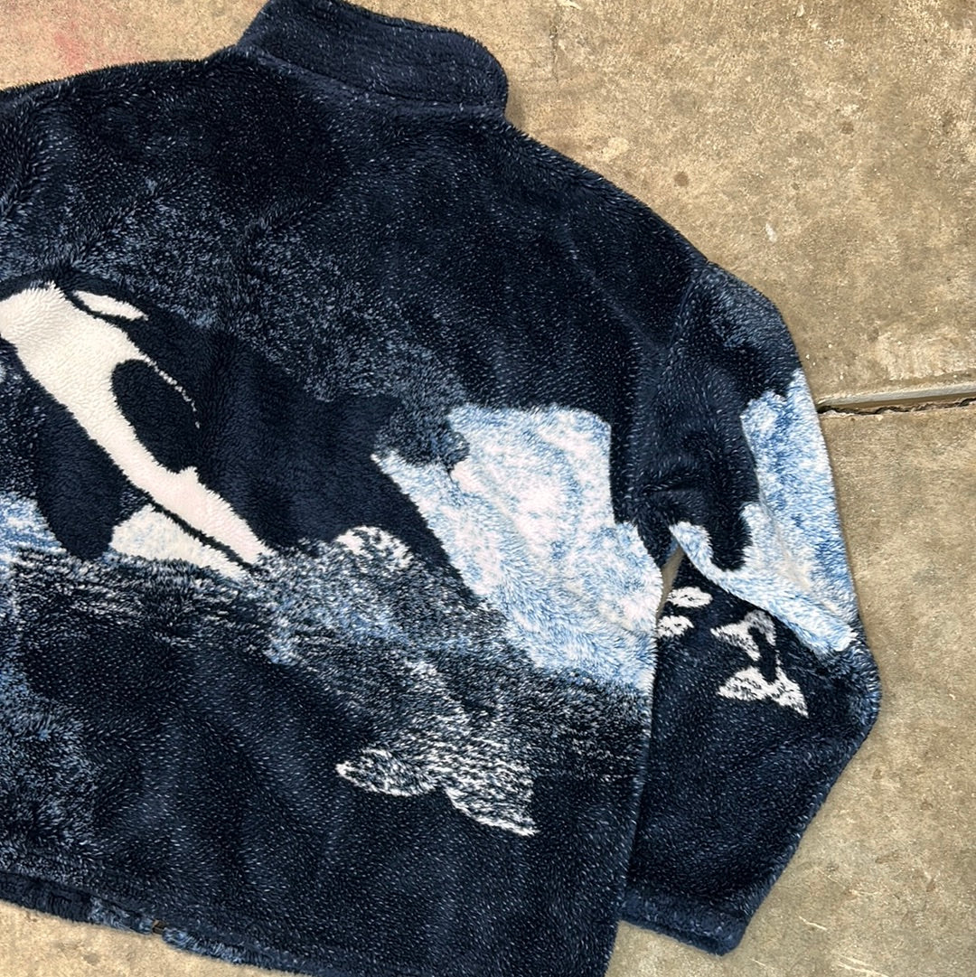 Vintage Whale Nature Orca All Over Print Fleece Jacket Large